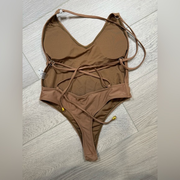 the Matte collection Women Swimsuit L Hi Cut Brown String 1PC medium bathingsuit - Picture 3 of 3